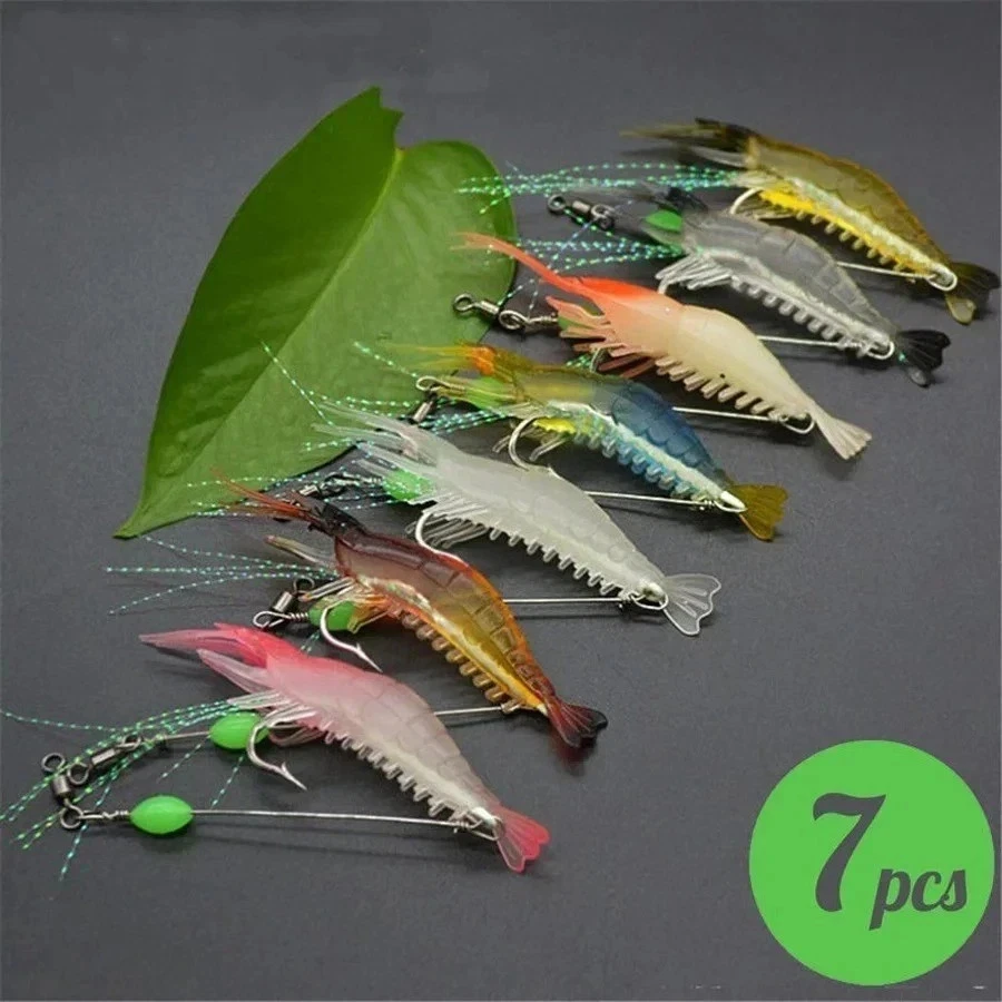 Luminous Shrimp 7-Pc -Imitation Lure Set — Soft Shrimp Fishing Lures